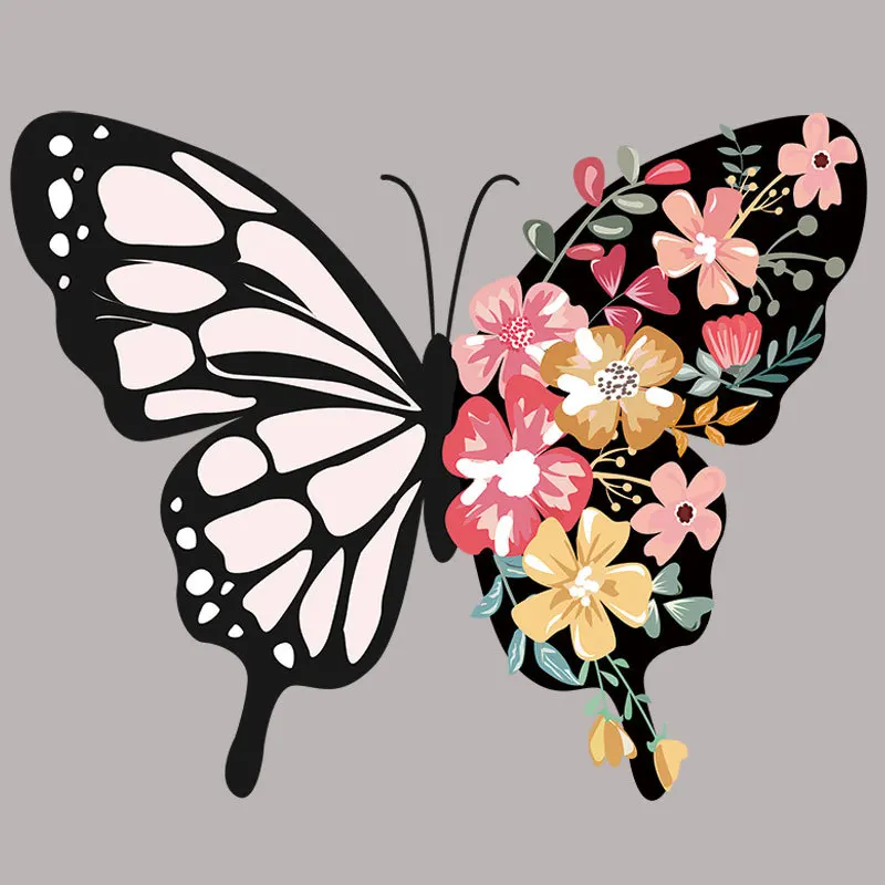 

Flowers Vintage Butterfly Print Transfer Thermal Stickers Patches For Clothes DIY Washable T-Shirts Iron On Transfer