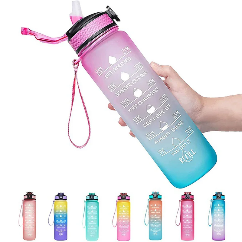 With Straw Leakproof Drink Sport Aesthetic Gourd Gym Protein