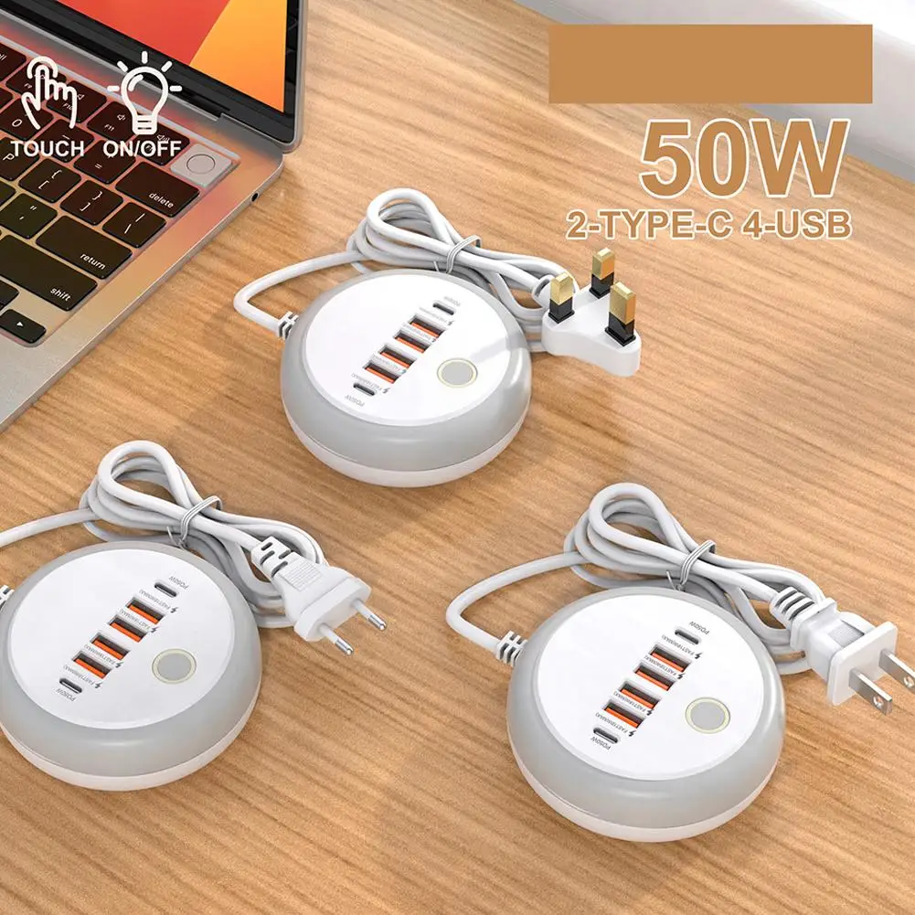 Круглое зарядное устройство PD20W EU/UK/US с 4usb-портами и 2 USB-портами