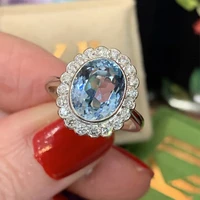 exquisite flower rings for women large blue glass filled round stone ring fashion luxury party jewelry accessories wholesale