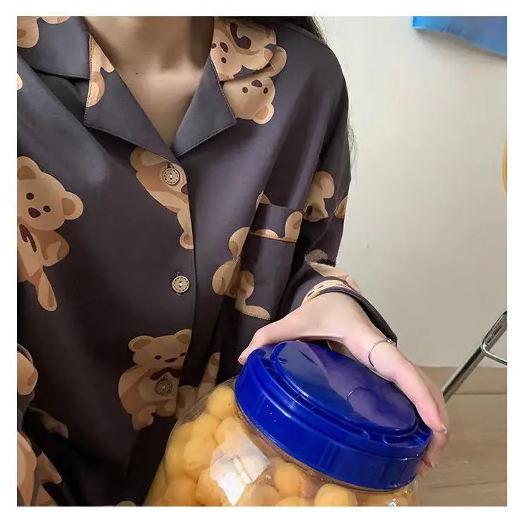 Heart Print Home Suit Loose Cotton Casual Sleepwear Korean Pajamas Set Trousers Harajuku Home Clothes Kawaii Single Breasted Top