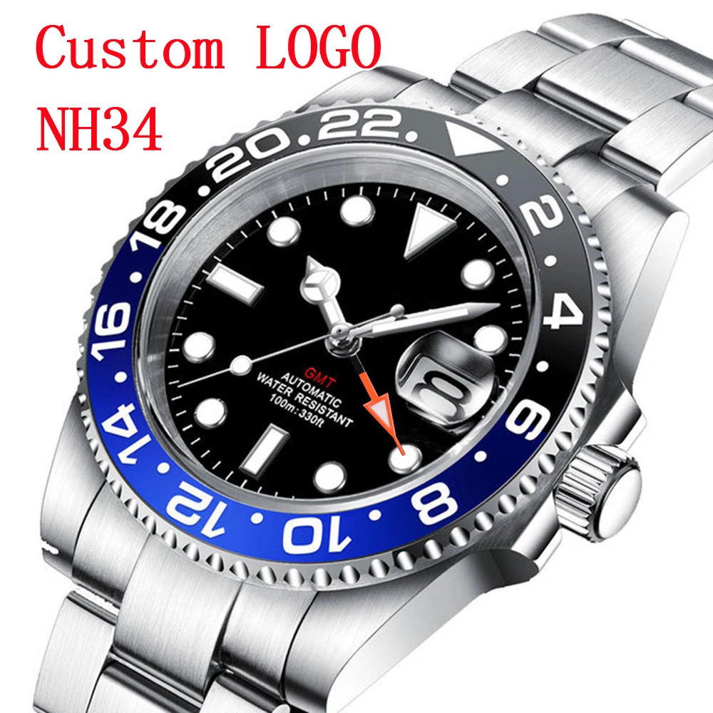 

Custom Logo Luxury DEBERT NH34 GMT Men Mechanical Wristwatch Ceramic Sapphire Glass Luminous Automatic Mens Watches reloj hombre