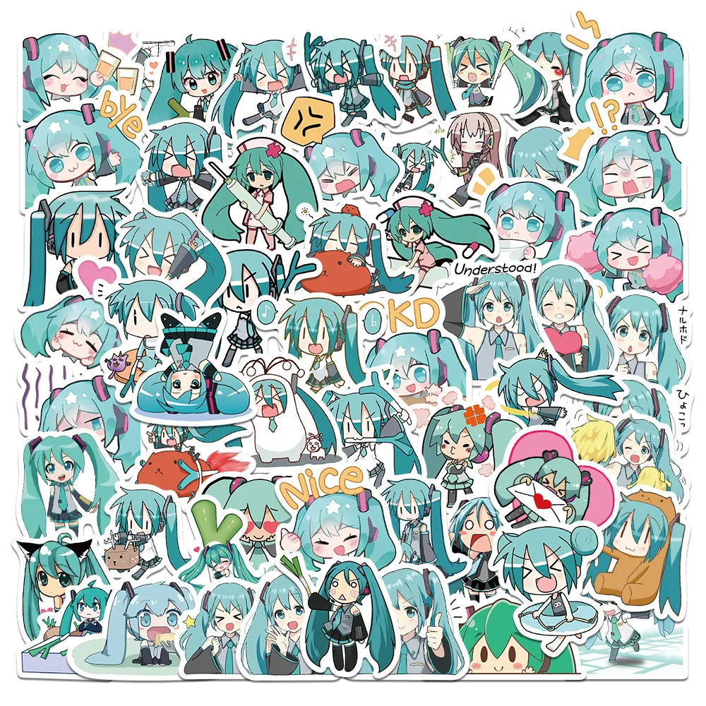 

65pcs Hatsune Miku Sticker Cute Sticker Pack Suitcase Skateboard Hand Account Sticker Anime Stickers Laptop Skin Toys for Girls