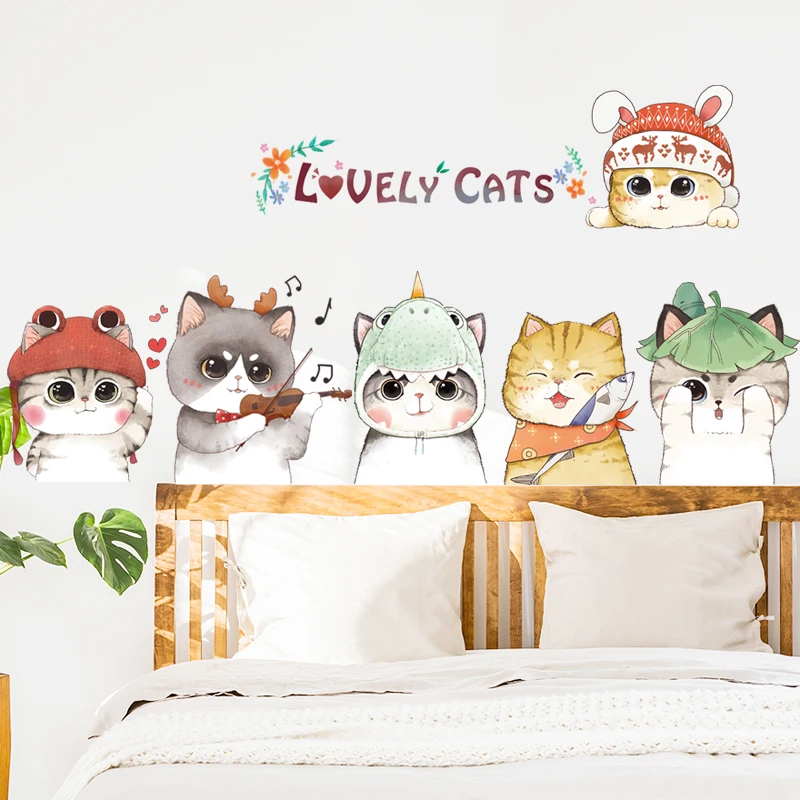 

LuanQI Lovely 6 Cats Cartoon Animal Wall Sticker 2022 Home kids Room Decoration Vinyl Decals Pvc Waterproof Wallpaper Art Mural