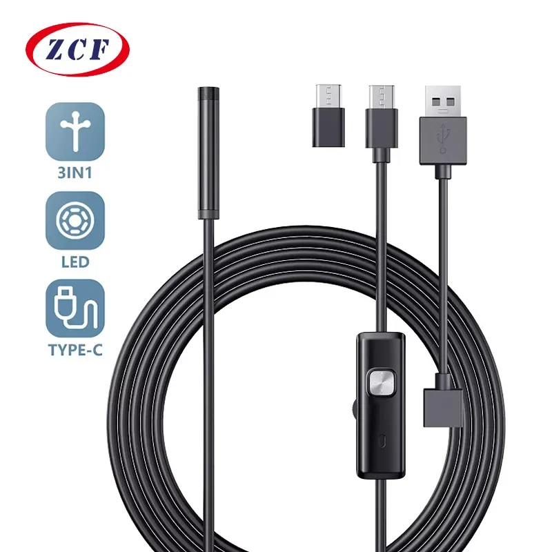 

5.5MM 7MM Endoscope Camera 3IN1 Type-c Micro USB Mini Camera Inspection Borescope 6 LED Waterproof for Android Phones PC AN97