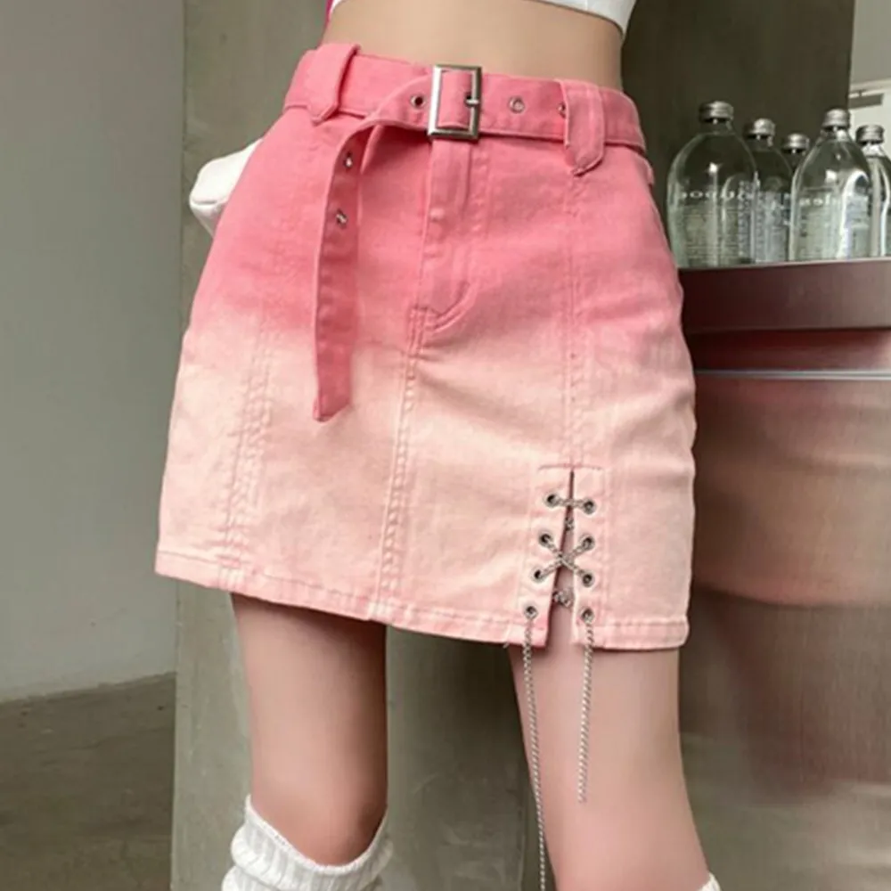 

Винтажная джинсовая юбка 90-х годов, женские модные юбки с высокой талией, летняя пикантная розовая джинсовая юбка для девушек y2k, гранж, Сказ...