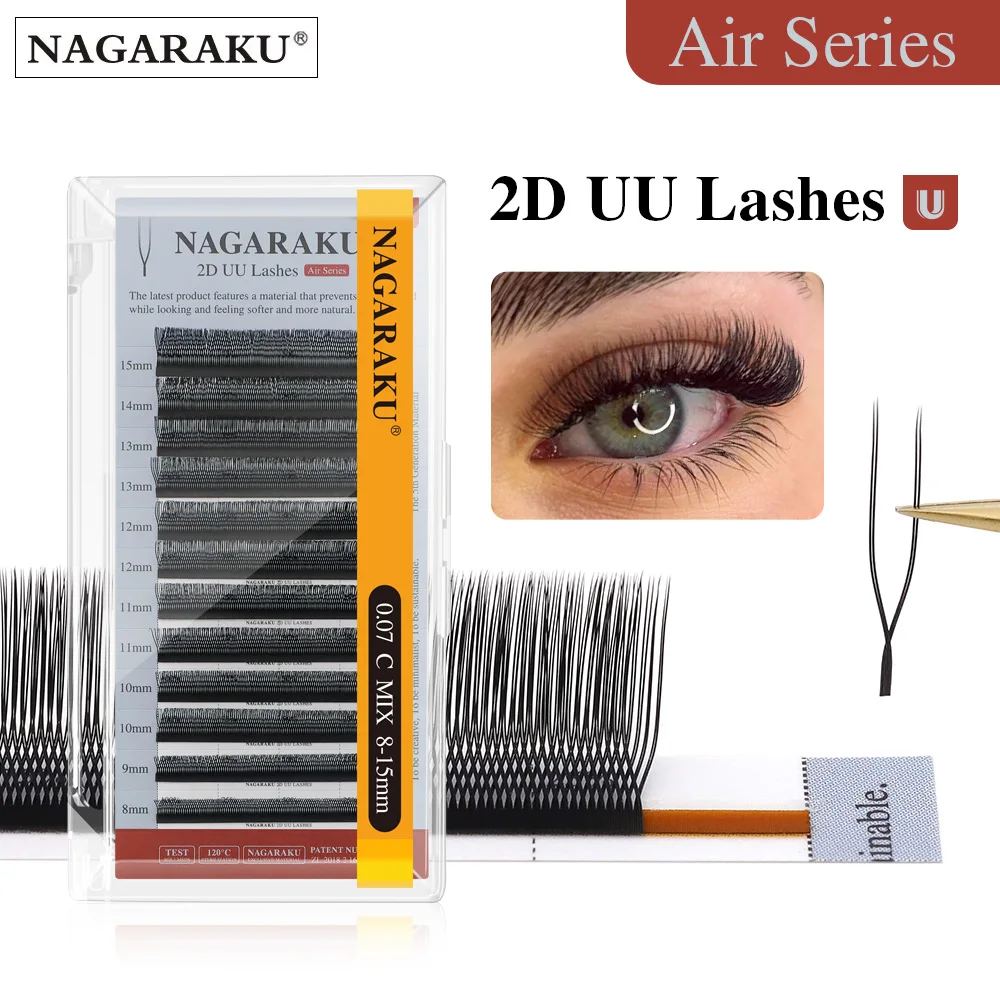 NAGARAKU U Shape YY Lashes Extensions Natural Soft 2D UU Lashes Premium Mink Brazilian Cilios