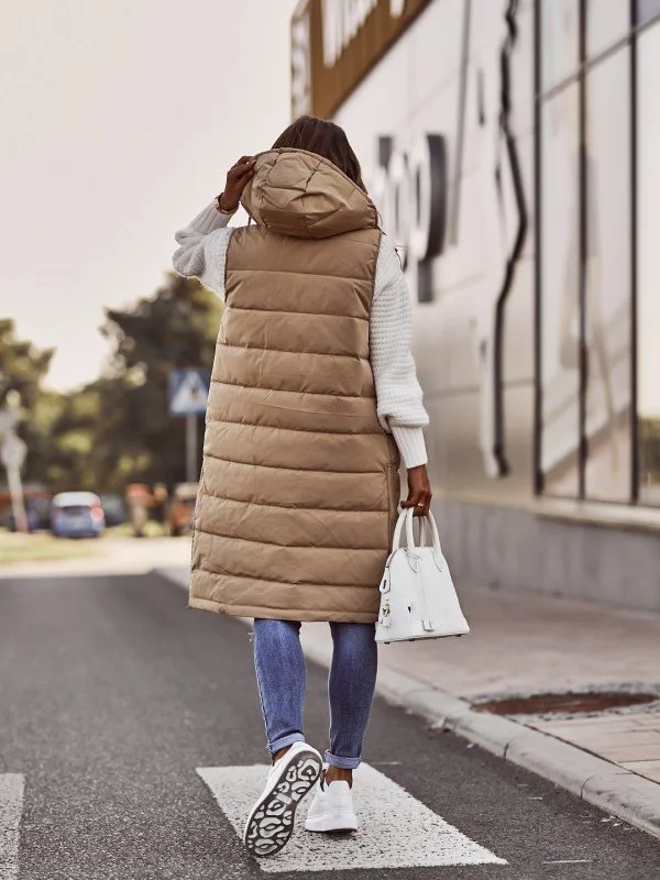 Plus Size Hooded Long Down Women's Jacket Sleeveless Loose Fashion Female Winter Waistcoat Thick Cotton Padded Parka Lady Coat