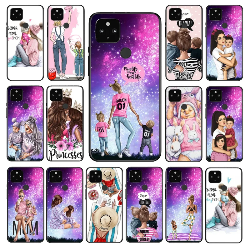 

Brown Hair Baby Mom Girl Queen Phone Case for Google Pixel 7 Pro 7 6A 6 Pro 5A 4A 3A Pixel 4 XL Pixel 5 6 4 3 XL 3A XL 2 XL