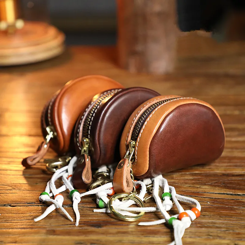 Simple vintage high-quality first layer cowhide men's women's small coin purse luxury organizer genuine leather mini storage bag