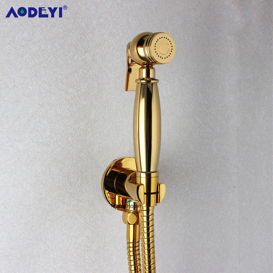 Gold Brass Bathroom Hand Held Bidet  Sprayer Faucet  Spray Gun & Holder Hose Conector &1.5m Shower Hose