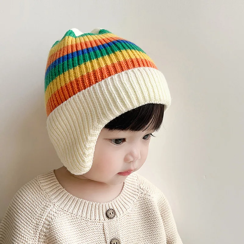 Rainbow Baby Hat Toddler Girls Infant Boys Unisex Soft Winter Warm Knitted Caps Kids Accessories Ear Protection children Hats