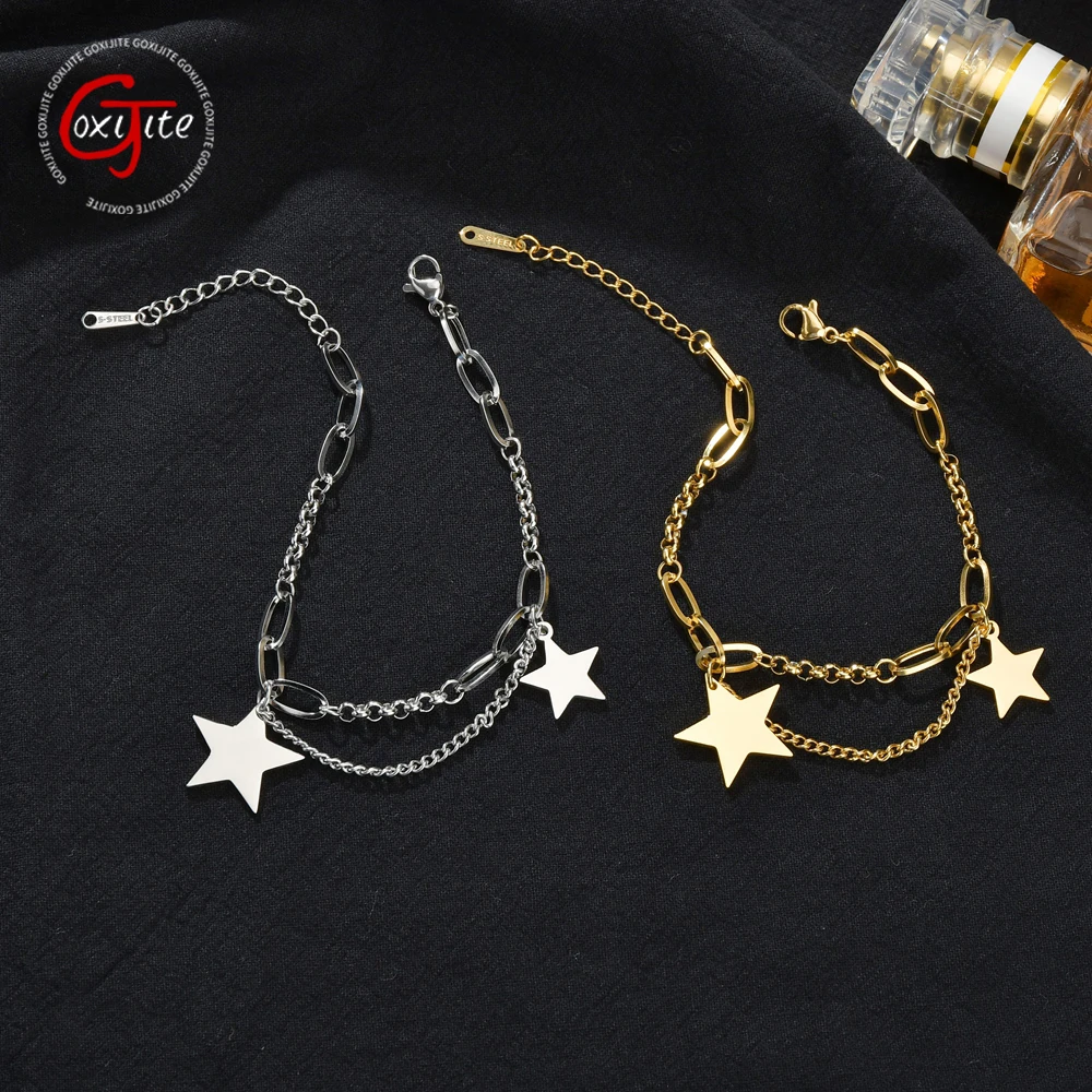 

Goxijite Gold Double Pentagram Women Charming Bracelet Stainless Steel Adjustable Bracelet For Girls Jewelry Party Gift