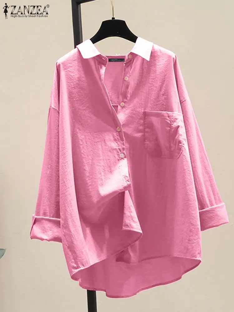 

ZANZEA Women Long Sleeve Shirts Tops Tees 2022 Casual Solid Blouse Fashion Lapel Neck Loose Blouse Work Chemise Oversized Blusa