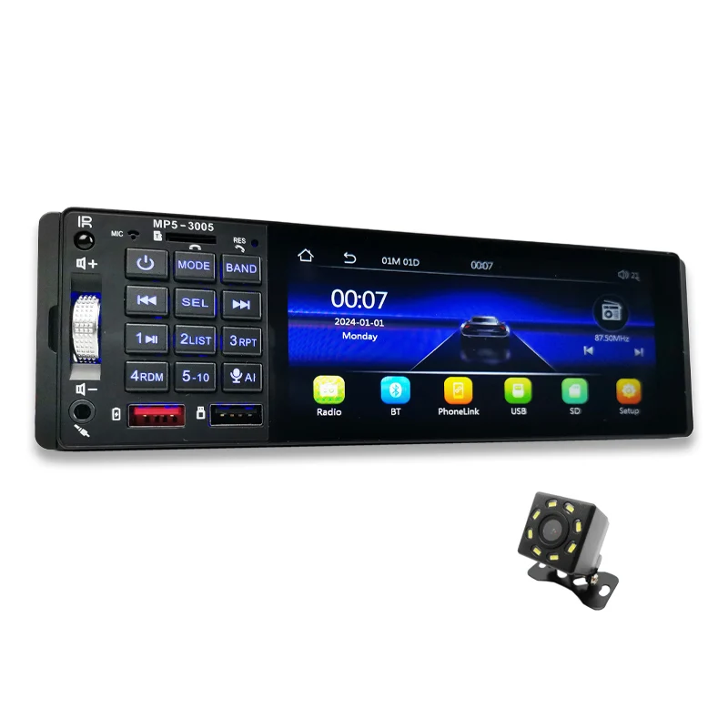 

Автомобильный радиоприемник Bluetooth 1 Din Carplay, Android-автомат, USB TF Aux, FM-стереоприемник, 5-дюймовый сенсорный экран, головное устройство аудиосистемы 3005