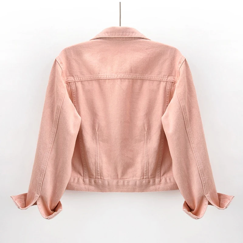 Розовая желтая джинсовая куртка женская осенняя корейская модная ковбойская
