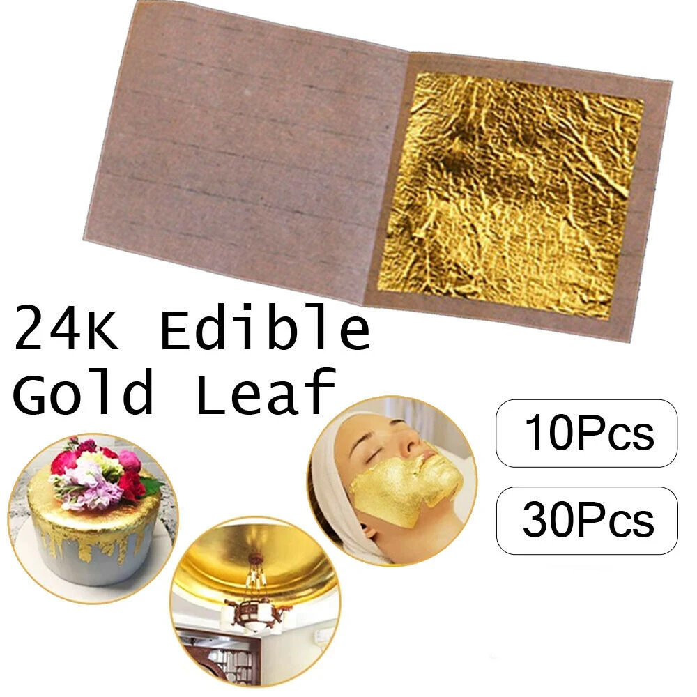 

10-50x Edible 4.3*4.3cm Pure 24k Gold Leaf Sheet Book Food Decorating Art Craft
