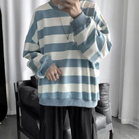 2022 spring and autumn new men long sleeved t shirt men loose korean version trend striped round neck sweater boutique clothing