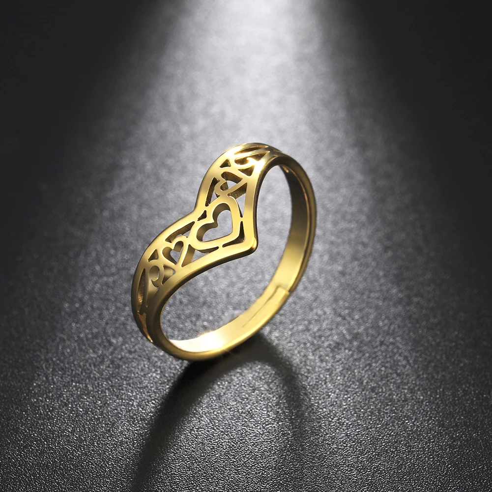 

Amaxer Hollow Heart Wedding Rings Fashion Stainless Steel Open Ring For Women Girl Everyday Wear Jewellery Party Gifts