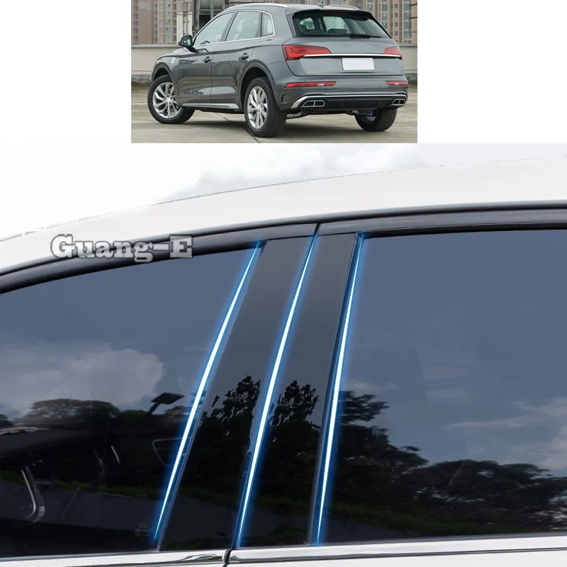 

Для Audi Q5 Q5L 2018 2019 2020 2021 автомобильный Поликарбонат материал столб крышка отделка двери окно пианино черная формовочная наклейка пластина за...