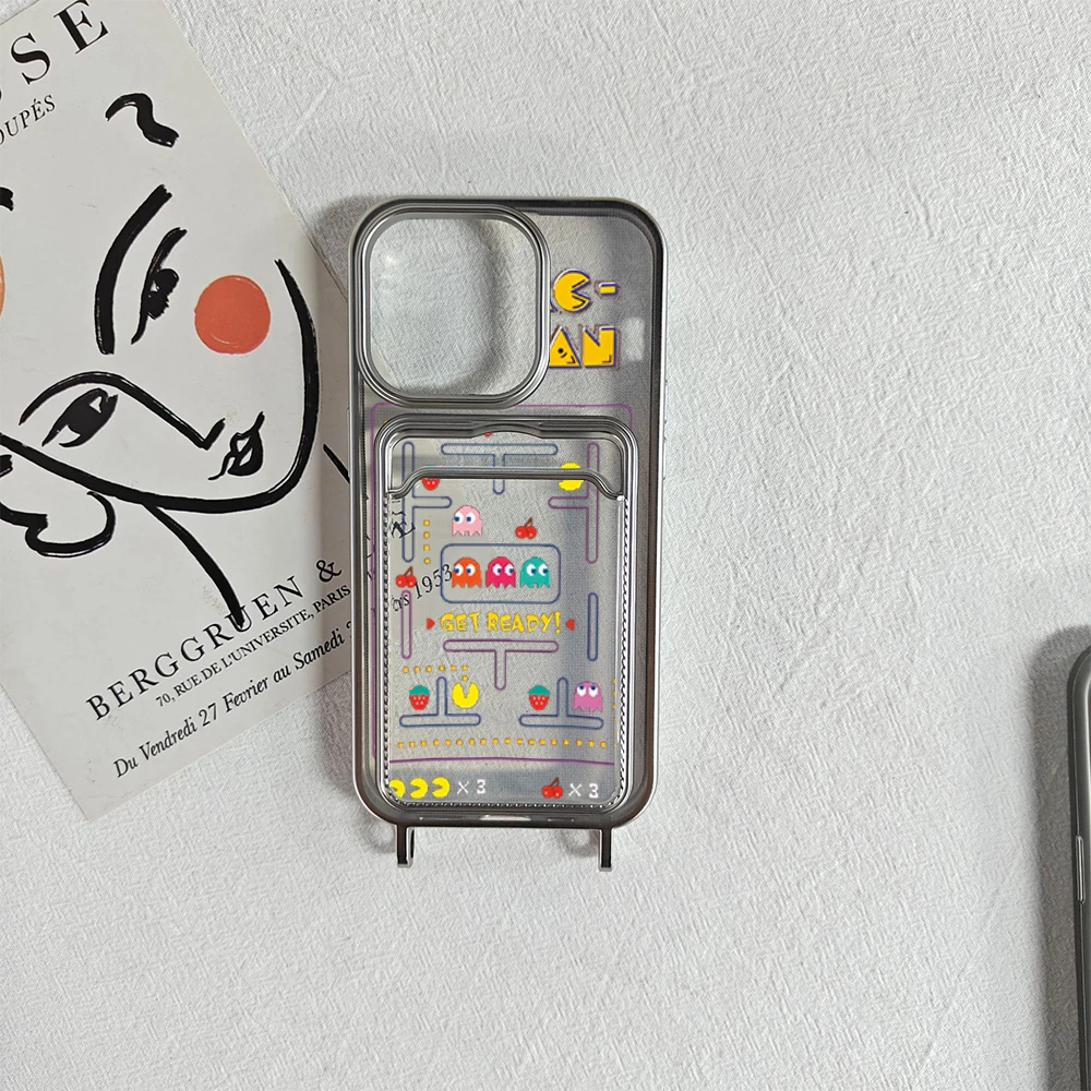 P-Pac-ManS Гальванизированный прозрачный держатель для карт бумажник чехол телефона