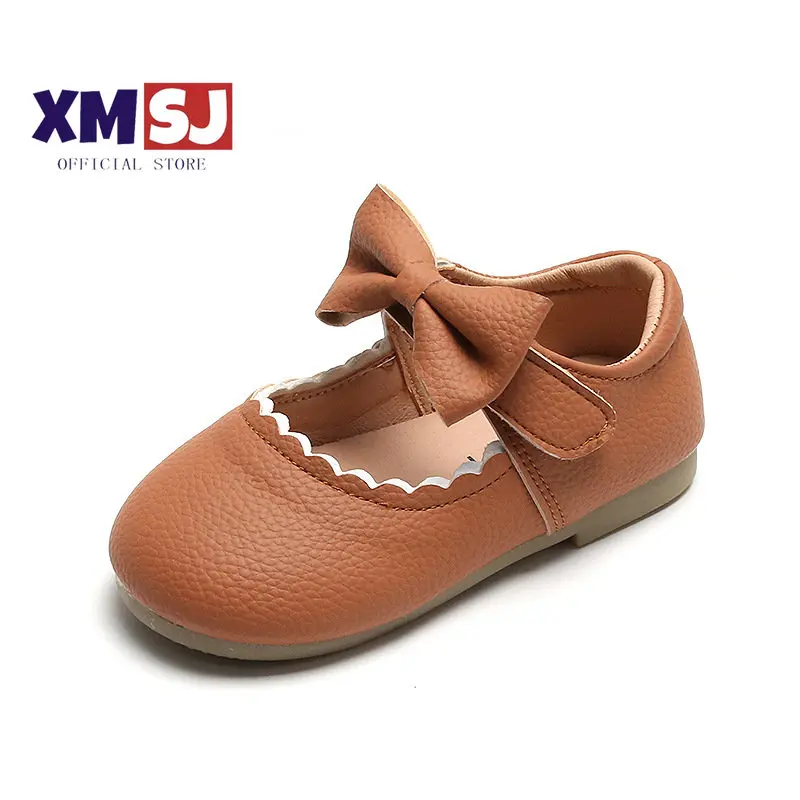 Baby Girl's Princess Shoes Soft Leather Bowknot Cute Children Autumn Shoes 21-30 Toddler Light Comfy Solid Color Kids Flat Shoes