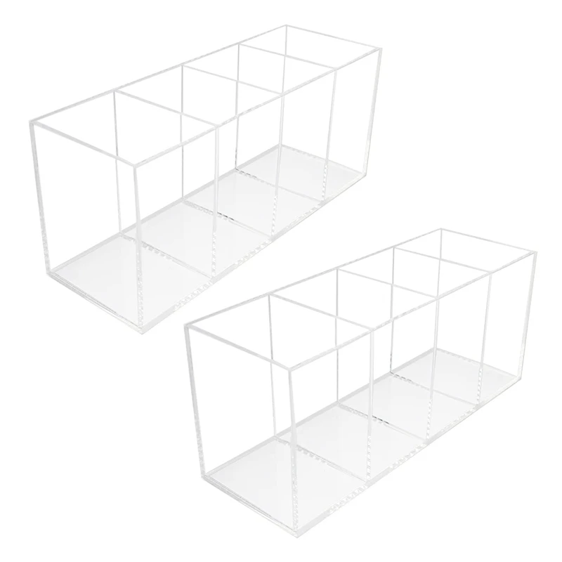 

2X Acrylic Clear Desk Organizer Multi-Functional Pen Holder Makeup Brush Storage Office Organization For Desktop