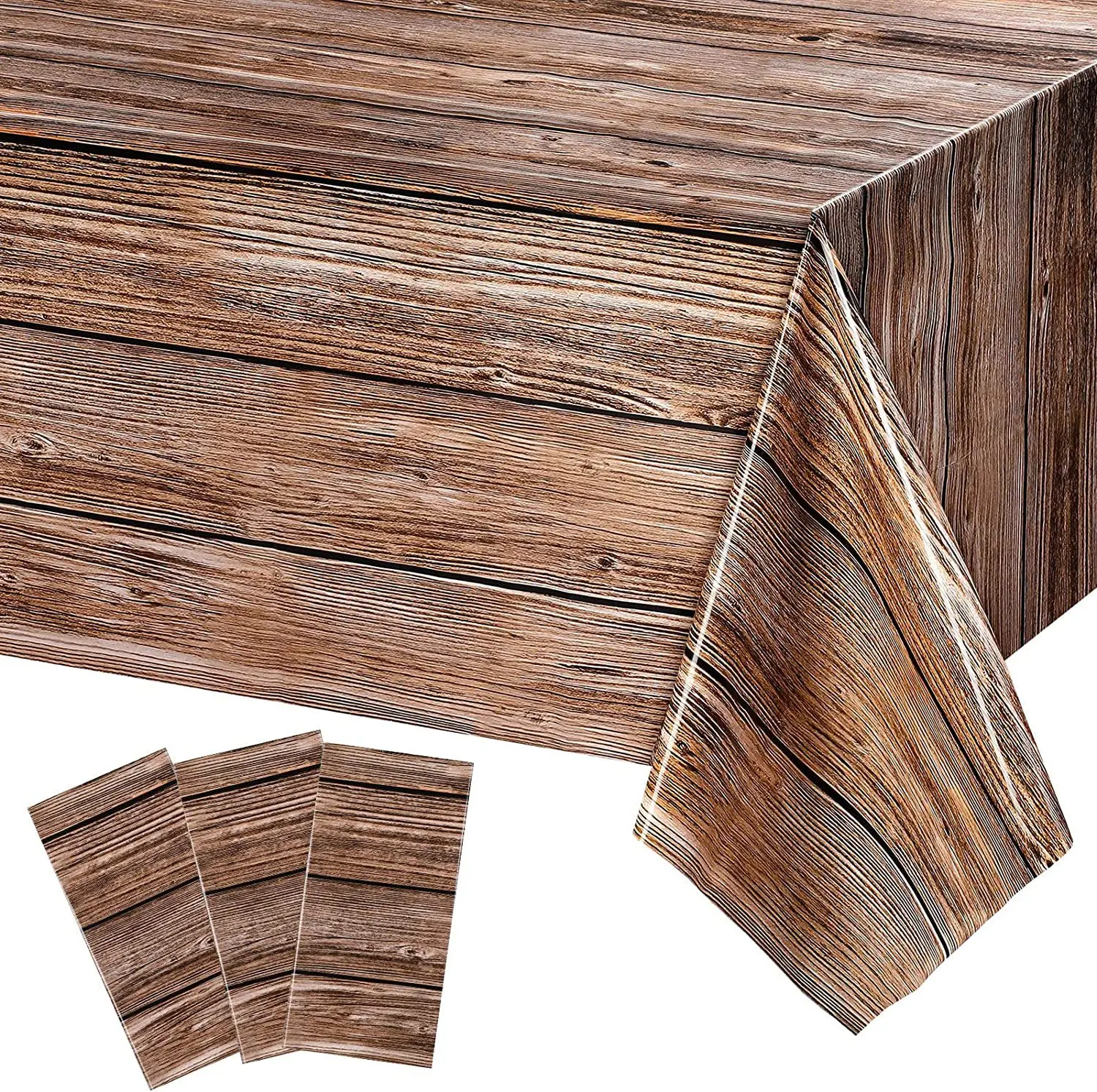 

2PCS Natural Wood Grain Tablecloths,137*274cmRustic Plastic Disposable Rectangle Table Cover For Farmhouse Wedding Party