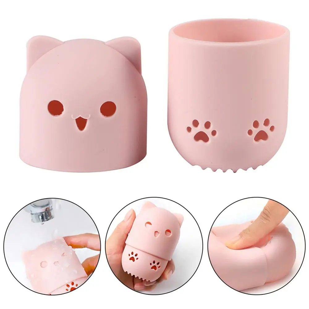 Kitten Beauty Powder Puff Blender Holder Sponge Makeup Egg Drying Case  Soft Silicone Cosmetic Blender Sponge Storage Box Holder