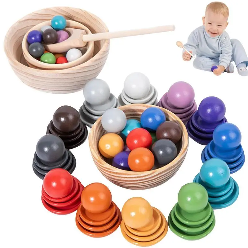 

Color Matching Toy Rainbow Colored Sorting Ball In Saucer Wooden Educational Preschool Toy For Early Learning Children's Indoor