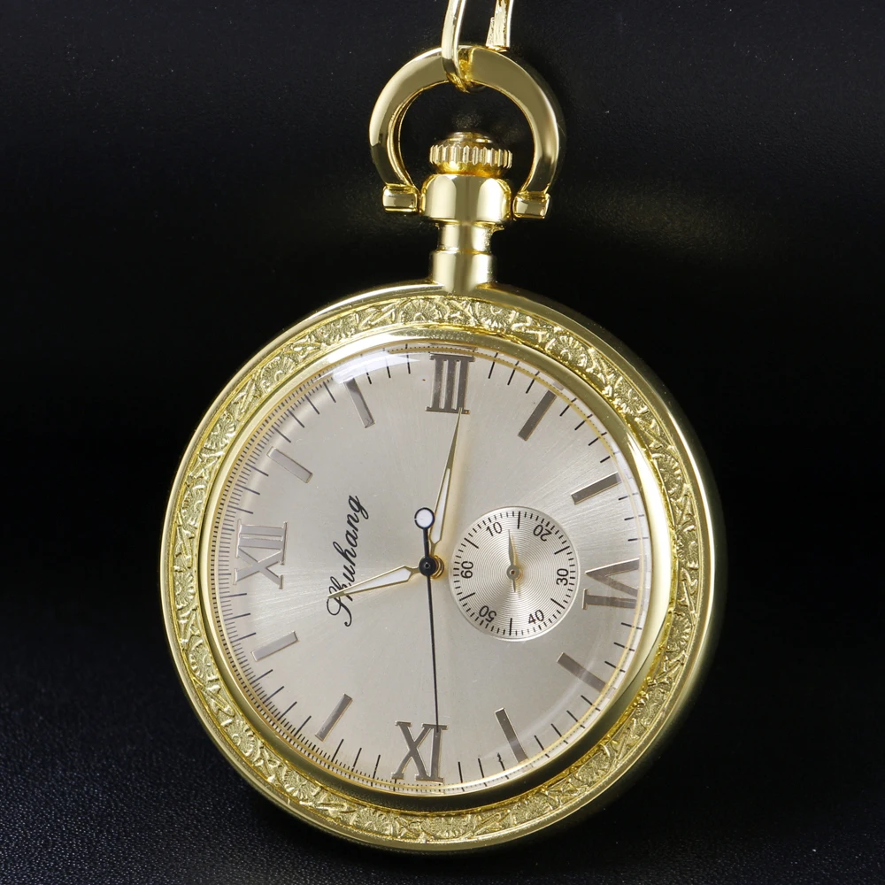 Shuhang Gold Roman Digital Mechanical Pocket Watch High Quality Unisex Necklace Pendant Jewelry Gift for Men and Women Religio