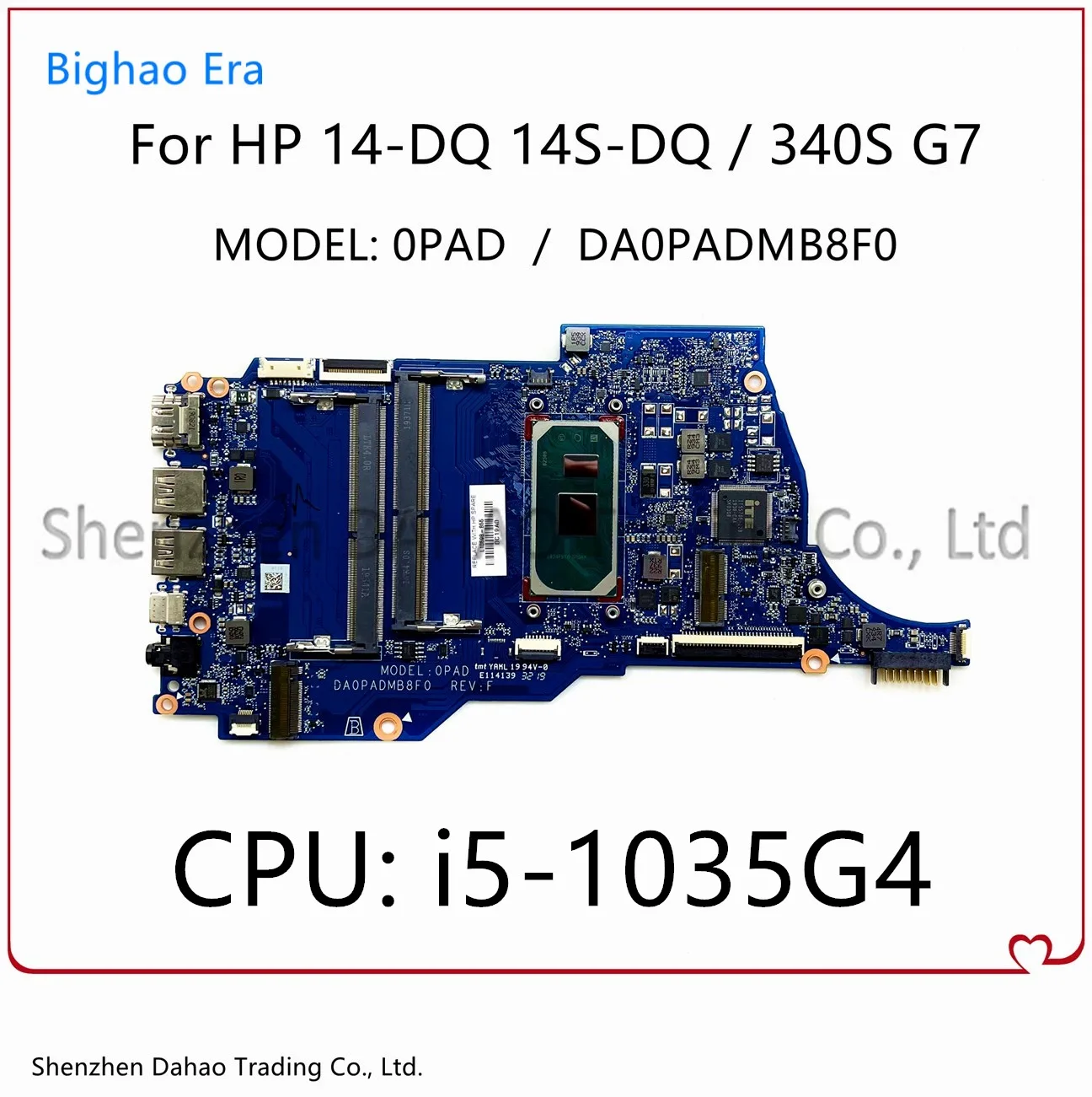 

For HP 14-DQ 14S-DQ 340S G7 Laptop Motherboard DA0PADMA8F0 0PAD Mainboard With i5-1035G4 CPU DDR4 L88847-601 L88847-001 100% OK