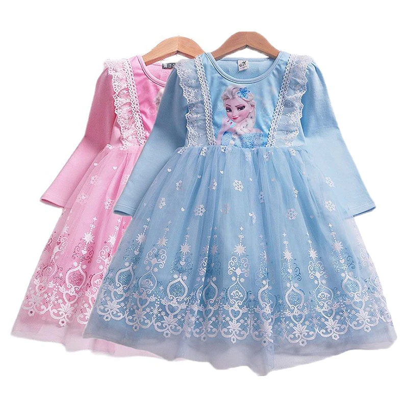 

Frozen Elsa Dresses for Girls Spring Autumn Snowflakes Princess Lace Clothes Kids Birthday Party Dress 3-10Y Children Vestidos