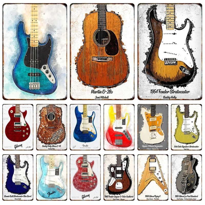 

Vintage Guitar Metal Sign Plaque Tin Painting Band Poster Plaque Home Bedroom Bar Club Modern Wall Art Decor Mural Gift Aestheti