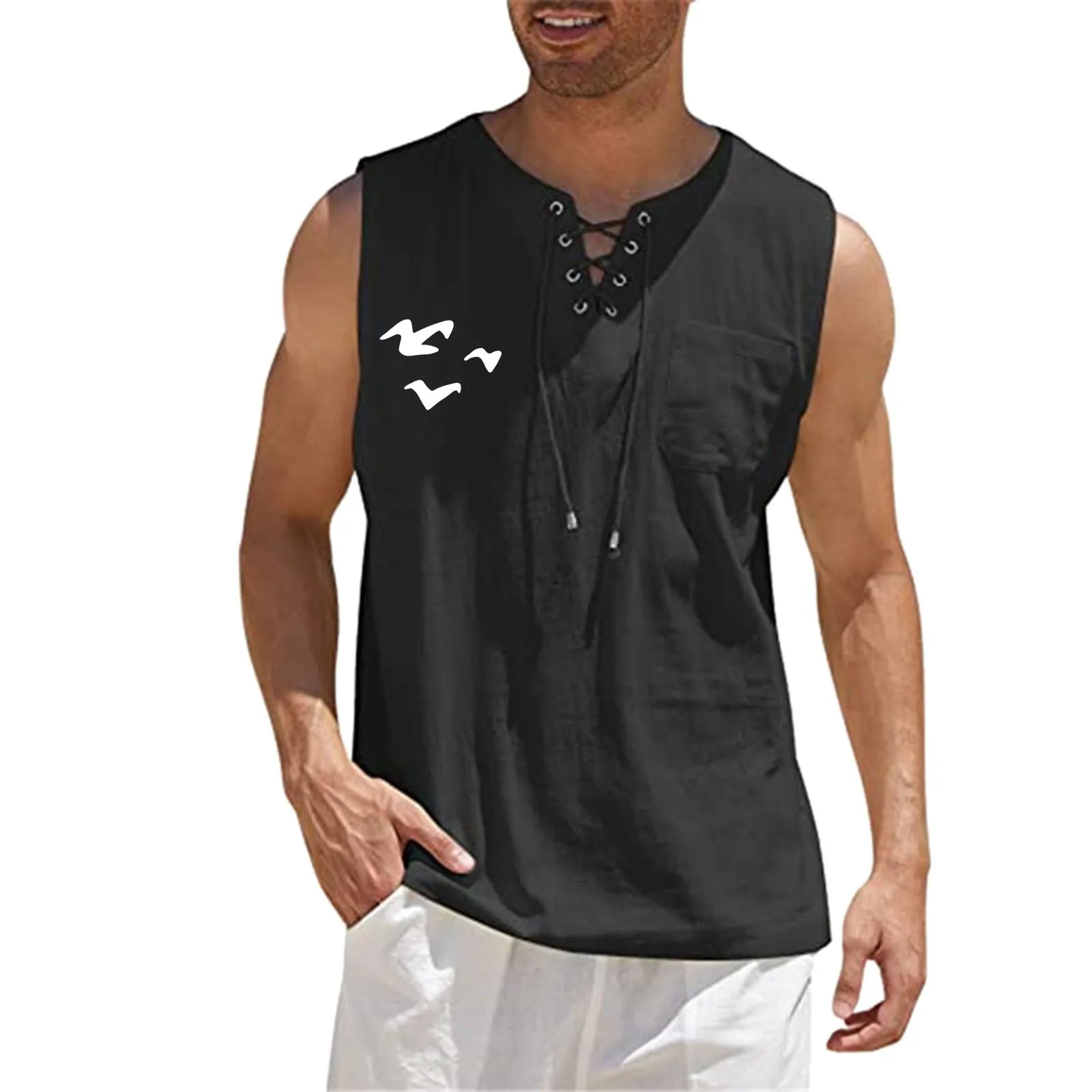 

T Shirt V Neck Men Male Spring And Summer Tops Casual Sports Sleeveless Top Cotton Linen Vest Same Day Delivery Mens Clothing