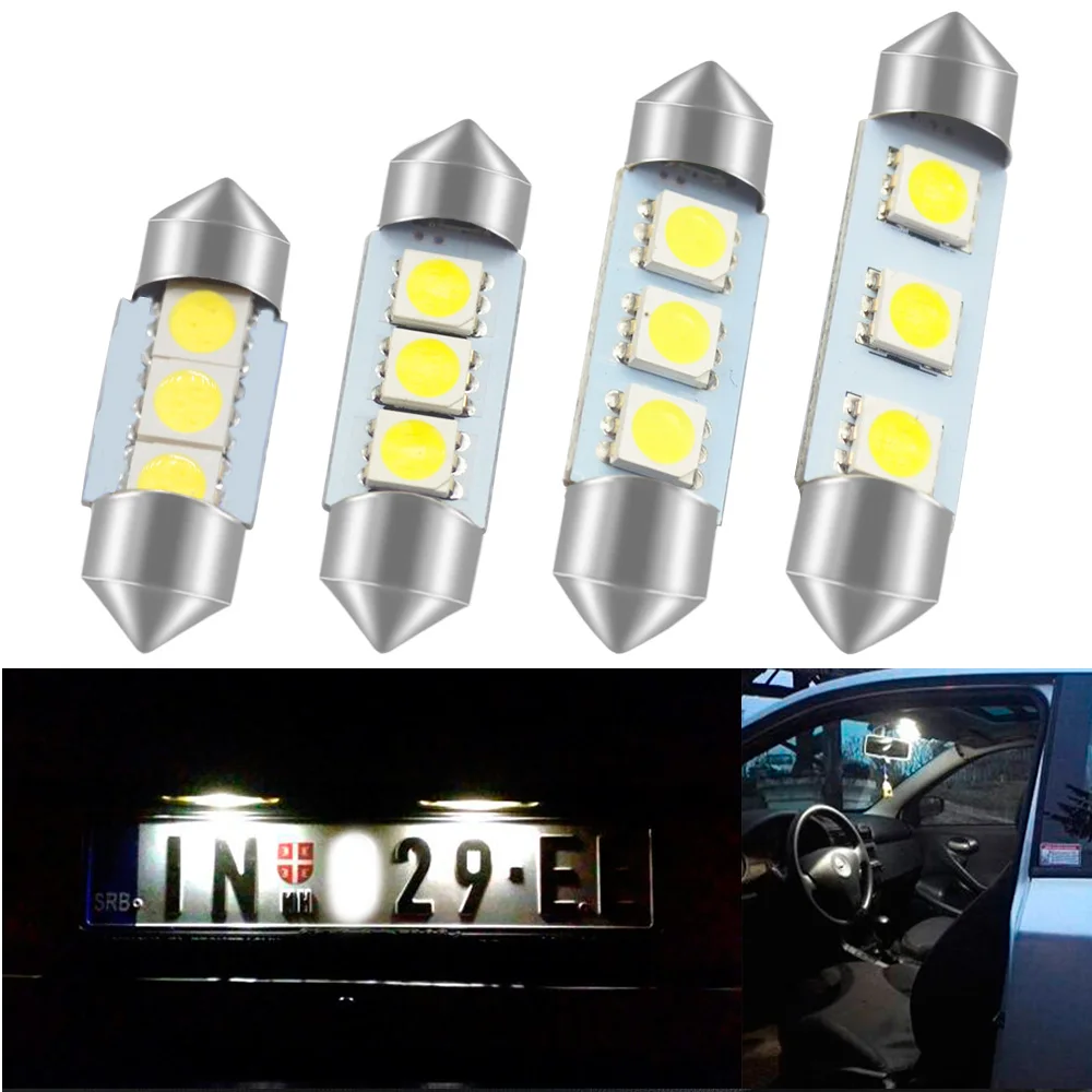 

1x Car Led C5W 3Smd 5050 31mm 36mm 41mm 39mm License Plate Trunk Lamp Festoon Interior Dome Door Reading Lights Turn Signal Bulb