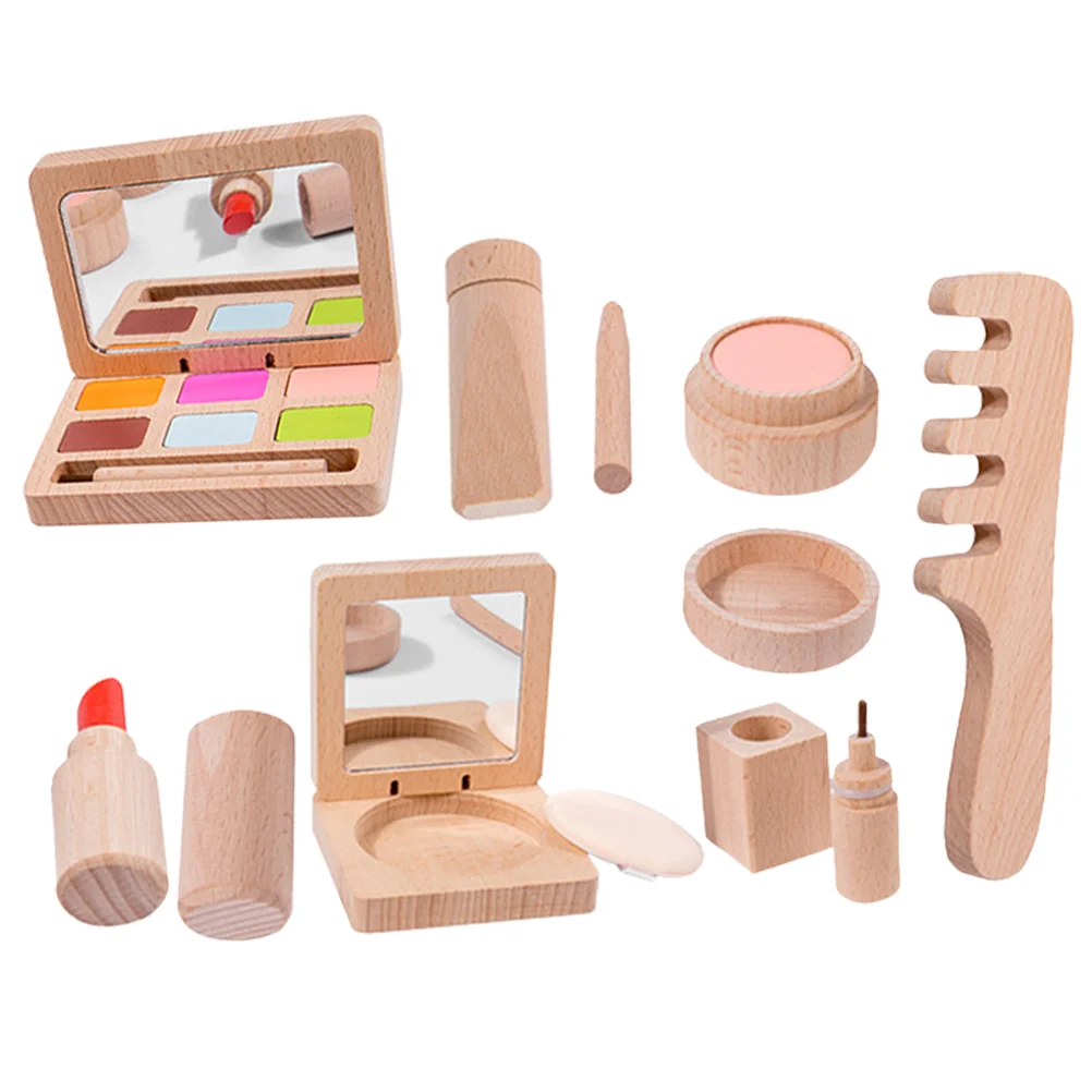 

Pretend Makeup Toy Kids Cosmetics Kit Girl Girls Birthday Gift Beauty Salon Toys Wooden Playset