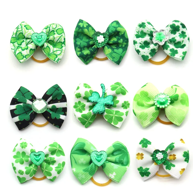 

50/100 Pc St. Patrick's Day Dog Accessories for Small Dogs Hair Bows Accessories Cute Puppy Dog Hair Bows Rubber Bands Supplies