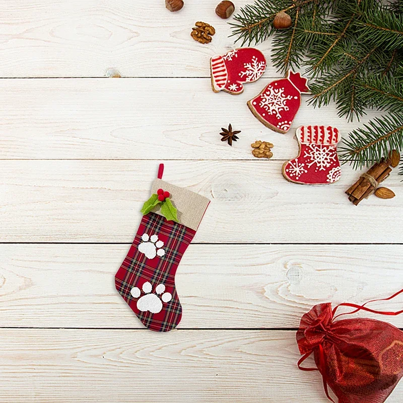 Рождественский клетчатый подвесной декор в виде лапы для камина праздничное