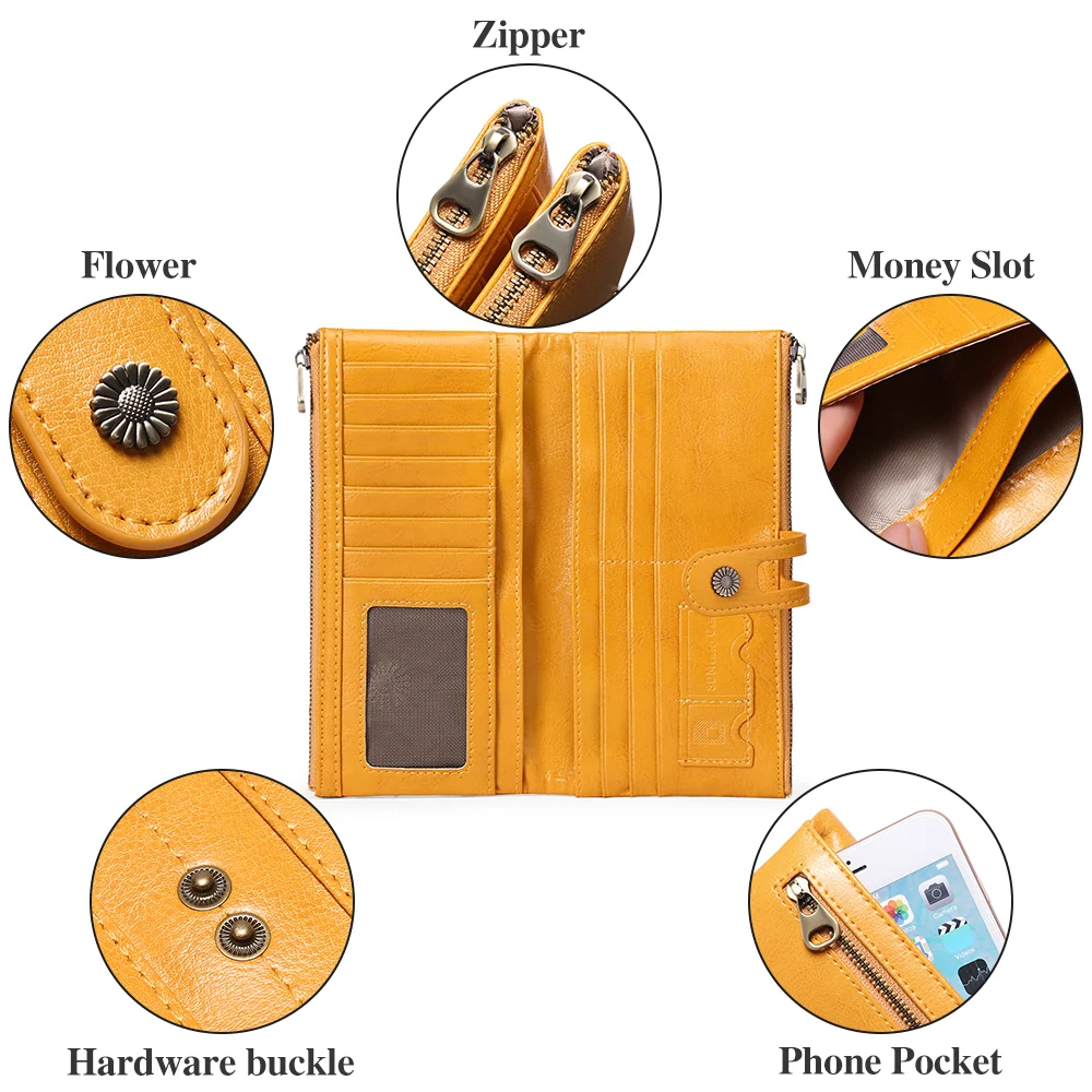 Luxury RFID Blocking Women Wallets Fashion Long Leather Zipper Clutch Purse Large Capacity Card Holder Wallet For Women