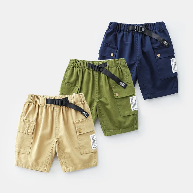 Baby Boy Shorts Summer Kids Boys Tooling Shorts Thin Kid Shorts Lace-up Wear Children Casual Pants Cotton Baby Shorts 2-8 T
