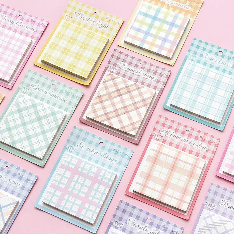 

50 sheets Fresh plaid Sticky Notes Memo Pad Bookmarks Cute Message N Times Sticky Office Stationery Supply Journal Planner