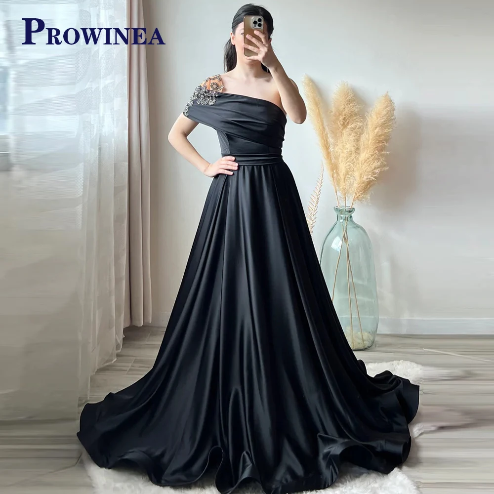 

Prowinea Elegant One Shoulder Zipper Evening Dresses Long Luxury Celebrity Satin Sleeveless Customised Vestido De Fiesta Pleat