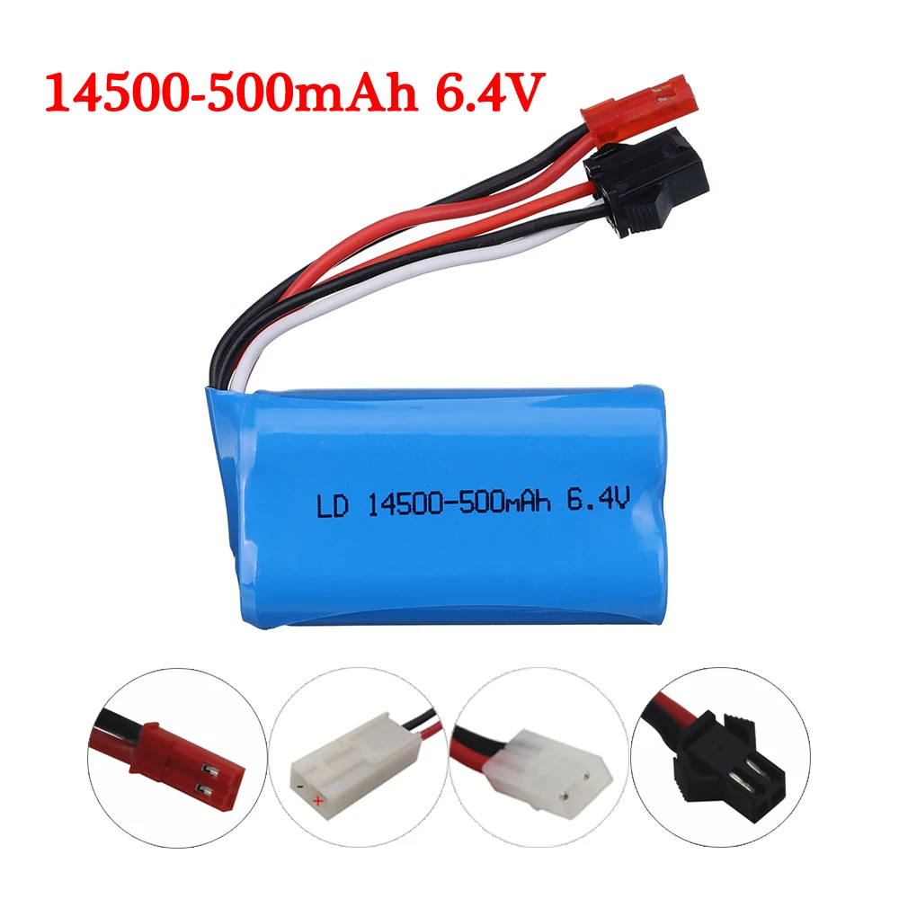 

Аккумулятор для wltoys 18401 18402 18403 18404 18405 18409 1/18 Rc car rc truck, запасные части, 6,4 В, 500 мАч, литий-ионная батарея JST Plug 1450