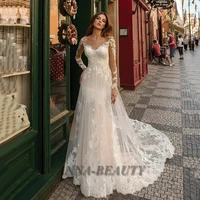 anna classic elegant wedding dresses a line appliques tulle full sleeve wedding dresses for women personalised