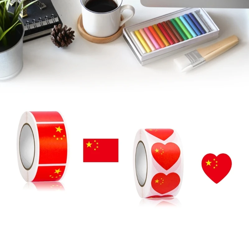 

250 шт., герметичные наклейки с китайским флагом, упаковочные этикетки в форме сердца, наклейки с китайским флагом, наклейка