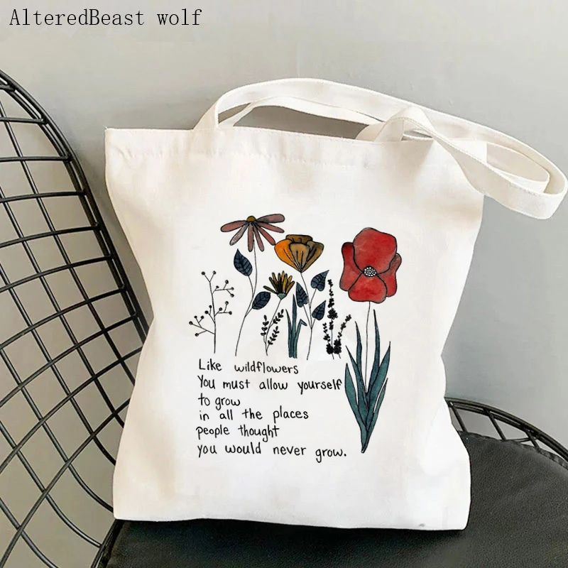 Women Shopper bag Wildflower Quote Watercolor Bag Harajuku S