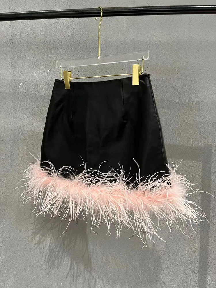 

Мини-юбка женская трапециевидная, из овечьей кожи