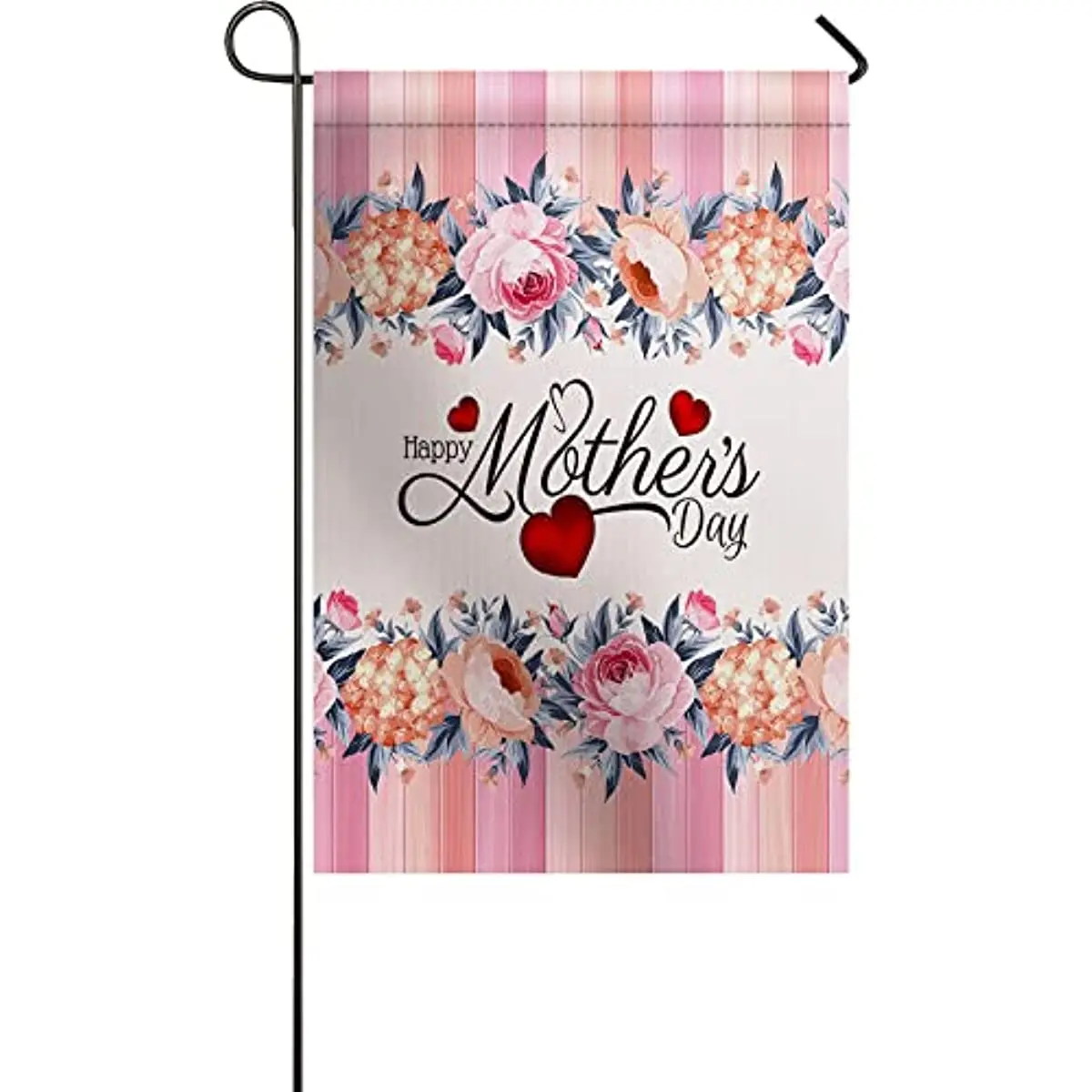 

Love Mom Garden Flag 12x18 Inch Mothers Day Floral House Flag Vertical Double Sided Pink Stripes Decorative House Yard Outdoor