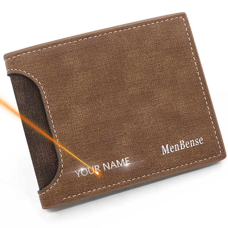 

New Men Wallets Short Slim Card Holder Name Engraved Male Purses Coin Pocket High Quality PU Leather Short Frosted Men's Wallet